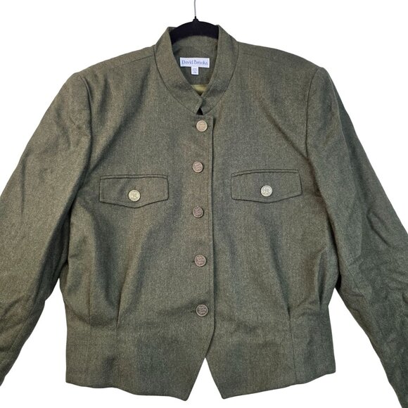 Military Style Jacket Olive Green Worsted Wool Size 12 David Brooks Deadstock - Picture 1 of 11